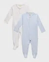 Marie Chantal Kid's Pointelle Embroidered Angel Wings Footie In Bluewhite