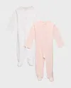 Marie Chantal Kid's Pointelle Embroidered Angel Wings Footie In Pinkwhite