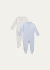 Marie Chantal Kid's Pointelle Embroidered Angel Wings Footie In Whiteblue