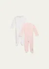 Marie Chantal Set Of 2 Pointelle Angel Wing Sleepsuits In Box In Whitepink