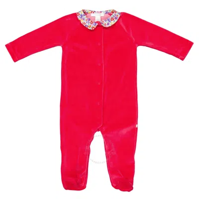 Marie Chantal Kids Angel Wing Velour Sleepsuit In Red