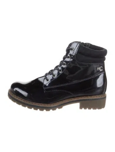 Pre-owned Marie Claire Fiala Patent Leather Lace-up Boots In Blue