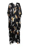 Marie France Van Damme Boubou Silk Satin Brushstroke Caftan In Black