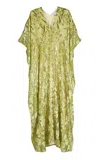 Marie France Van Damme Boubou Velour Devoré Caftan In Green