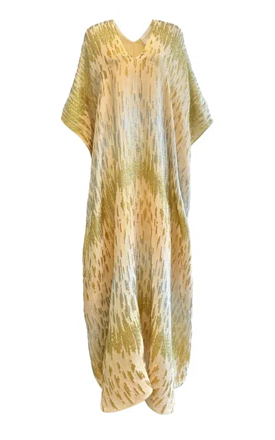 Marie France Van Damme Metallic Broken Lines Metallic Silk-blend Caftan In Gold