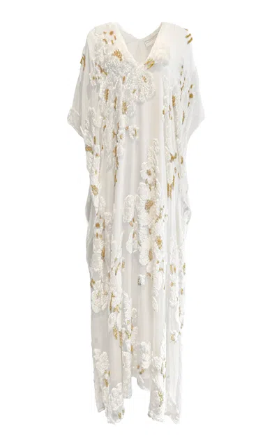 Marie France Van Damme Rose Devore Caftan In White