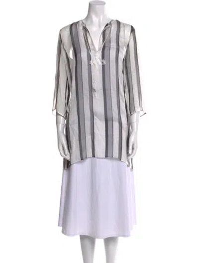 Pre-owned Marie France Van Damme Silk Striped Tunic In Multi