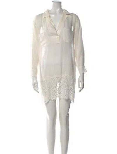 Pre-owned Marie France Van Damme Silk V-neck Tunic In Neutral