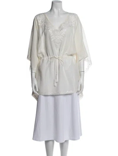 Pre-owned Marie France Van Damme V-neck Short Sleeve Tunic In Neutral