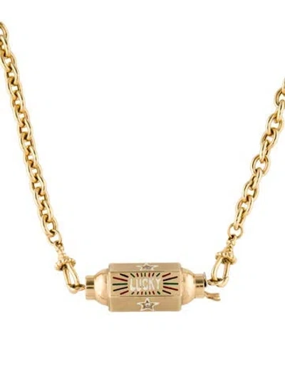 Pre-owned Marie Lichtenberg 10k Diamond & Enamel 'lucky' Locket Pendant Necklace, 21" In Multi