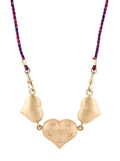 Pre-owned Marie Lichtenberg 10k Pearl & Diamond Triple Heart Pendant Necklace, 28.5" In Multi