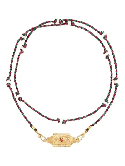 Marie Lichtenberg 14k Gold Love You Locket Garnet And Moon Stone Necklace