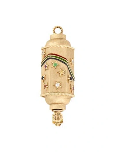Pre-owned Marie Lichtenberg 14k Multistone & Diamond Rainbow Star Locket Pendant, 0.5" In Multicolor