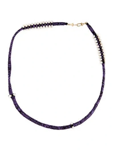 Pre-owned Marie Lichtenberg 14k Pearl & Cord Bead Strand, 20" In Multi