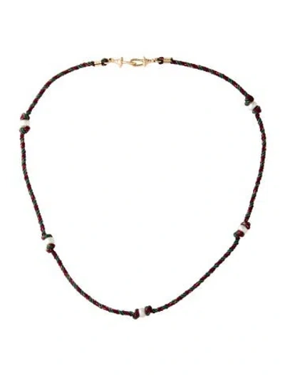 Pre-owned Marie Lichtenberg 14k Pearl & Cord Mauli Station Necklace, 16.75"