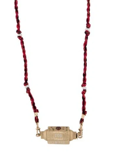 Pre-owned Marie Lichtenberg 14k Pearl & Multistone 'love You' Locket Cord Necklace, 31"