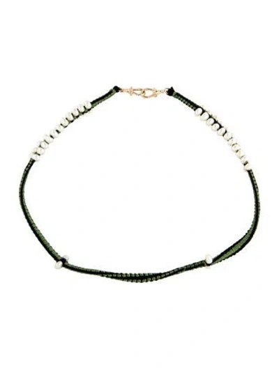 Pre-owned Marie Lichtenberg 14k Pearl Ica Green Choker Necklace, 15.25" In Black/green