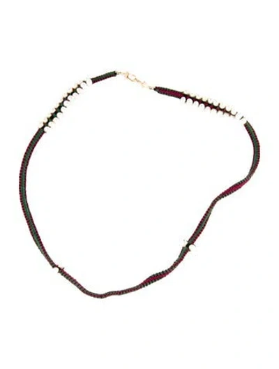 Pre-owned Marie Lichtenberg 14k Pearl Ica Mauli Red & Green Necklace, 20.5" In Multi