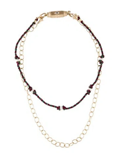 Pre-owned Marie Lichtenberg 14k Pearl, Sapphire & Enamel Baby Evil Eye Locket Micro Rossa Necklace, 18.5" In Green/pink/red
