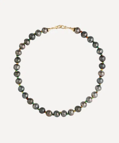 Marie Lichtenberg 18ct Gold Black Keshi Pearl Mauli Link Necklace