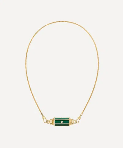 Marie Lichtenberg 18ct Gold Diamond Malachite Baby Locket Necklace