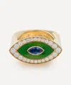 Marie Lichtenberg 18ct Gold Evil Eye Green Metric Diamond Ring In Gold