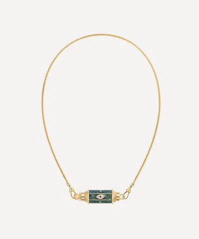 Marie Lichtenberg 18ct Gold Ruby Evil Eye Green Baby Locket Necklace
