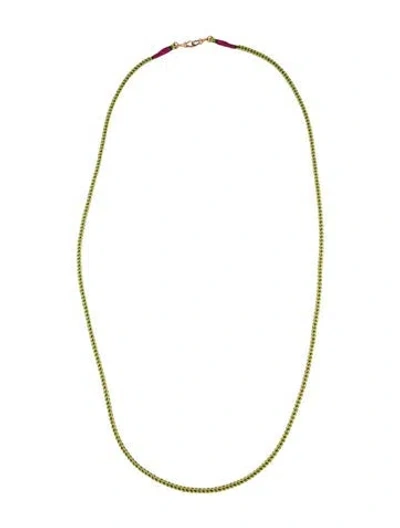 Pre-owned Marie Lichtenberg 18k Classique Rathi Cord Necklace, 29.5" In Gold/green/pink