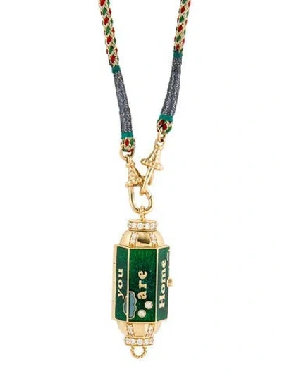 Pre-owned Marie Lichtenberg 18k Diamond & Enamel 'home Is Wherever You Are' Locket Pendant Necklace, 31.5" In Multi