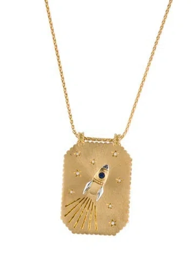 Pre-owned Marie Lichtenberg 18k Diamond & Sapphire Love You To The Moon Pendant Necklace, 20.25" In Multi