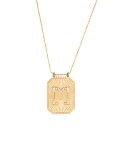 Pre-owned Marie Lichtenberg 18k Diamond Letter 'm' Scapular Large Pendant Necklace, 20" In Blue