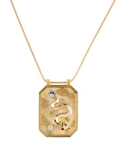 Pre-owned Marie Lichtenberg 18k Mother Of Pearl & Ruby Dragon Scapular Pendant Necklace, 20.25" In Multi
