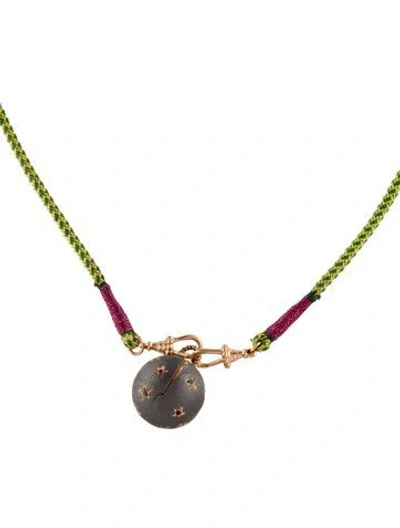 Pre-owned Marie Lichtenberg 18k Sapphire, Tsavorite & Diamond Clover Orbe Pendant Necklace, 28" In Multi