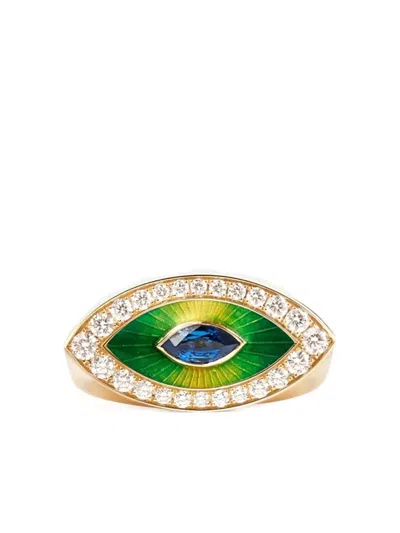 Marie Lichtenberg 18k Yellow Gold Evil Eye Diamond And Sapphire Ring