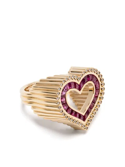 MARIE LICHTENBERG 18K YELLOW GOLD LOVE RUBY AND DIAMOND RING