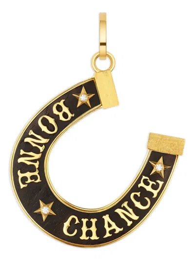 Marie Lichtenberg 18k Yellow Jumbo Bonne Chance Ebony Pendant In Gold