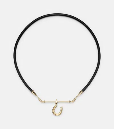 Marie Lichtenberg 18kt Gold And Leather Pendant Necklace With Diamonds In Black