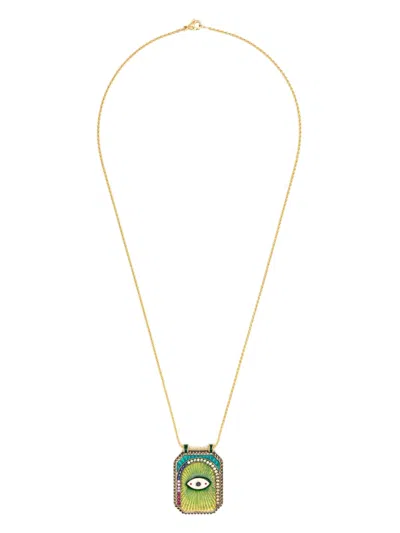 Marie Lichtenberg 18kt Yellow Gold Diamonds And Sapphires Evil Eye Pendant Necklace In 金色