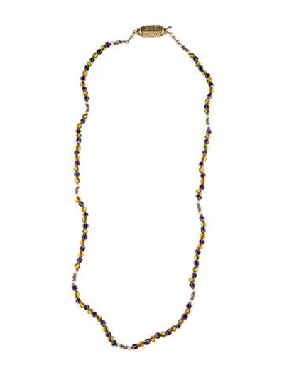 Pre-owned Marie Lichtenberg 9k Diamond, Pearl & Glass Mauli Bead Locket Necklace, 31" In Multi