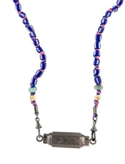 Pre-owned Marie Lichtenberg 9k Emerald & Glass Baby Coco Beaded Locket Necklace, 31" In Multi