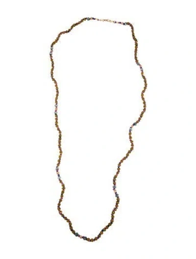 Pre-owned Marie Lichtenberg 9k Emerald & Glass Ghana Bead Strand Necklace, 32" In Multi