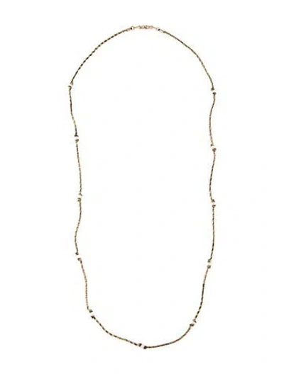 Pre-owned Marie Lichtenberg 9k Pearl & Cord Mauli Necklace, 27" In Black/pink/yellow