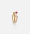 Marie Lichtenberg Baba Medium 18kt Gold Single Hoop Earring With Diamonds And Ruby In Gold