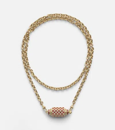 Marie Lichtenberg Check 18kt Gold Locket Necklace With Diamonds And Rubies