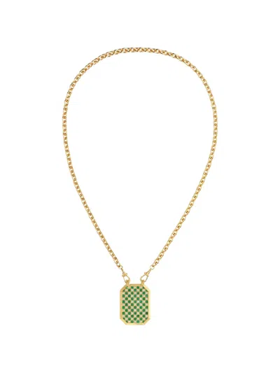 Marie Lichtenberg Checkered Emerald And Diamond Necklace In Brown
