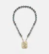 Marie Lichtenberg Dragon 18kt Gold Necklace With Pearl And Rubies In Gold