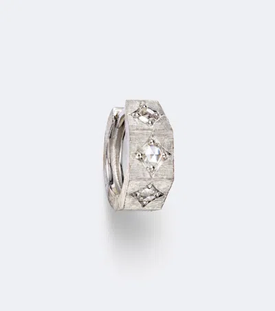 Marie Lichtenberg Ecrou 18kt White Gold Single Hoop Earring With Diamonds In Silver