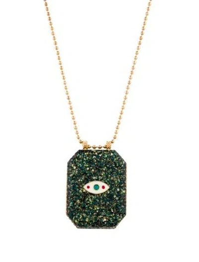 Pre-owned Marie Lichtenberg Enamel & Resin Raiz'in Scapular Pendant Necklace, 1.75" In Multi
