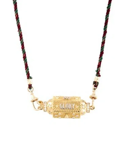 Pre-owned Marie Lichtenberg Pearl & Diamond No Risk No Glory Locket Necklace, 31.5" In Green/pink/red