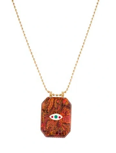Pre-owned Marie Lichtenberg Resin & Enamel Raiz'in Scapular Pendant Neckalce, 17" In Multi